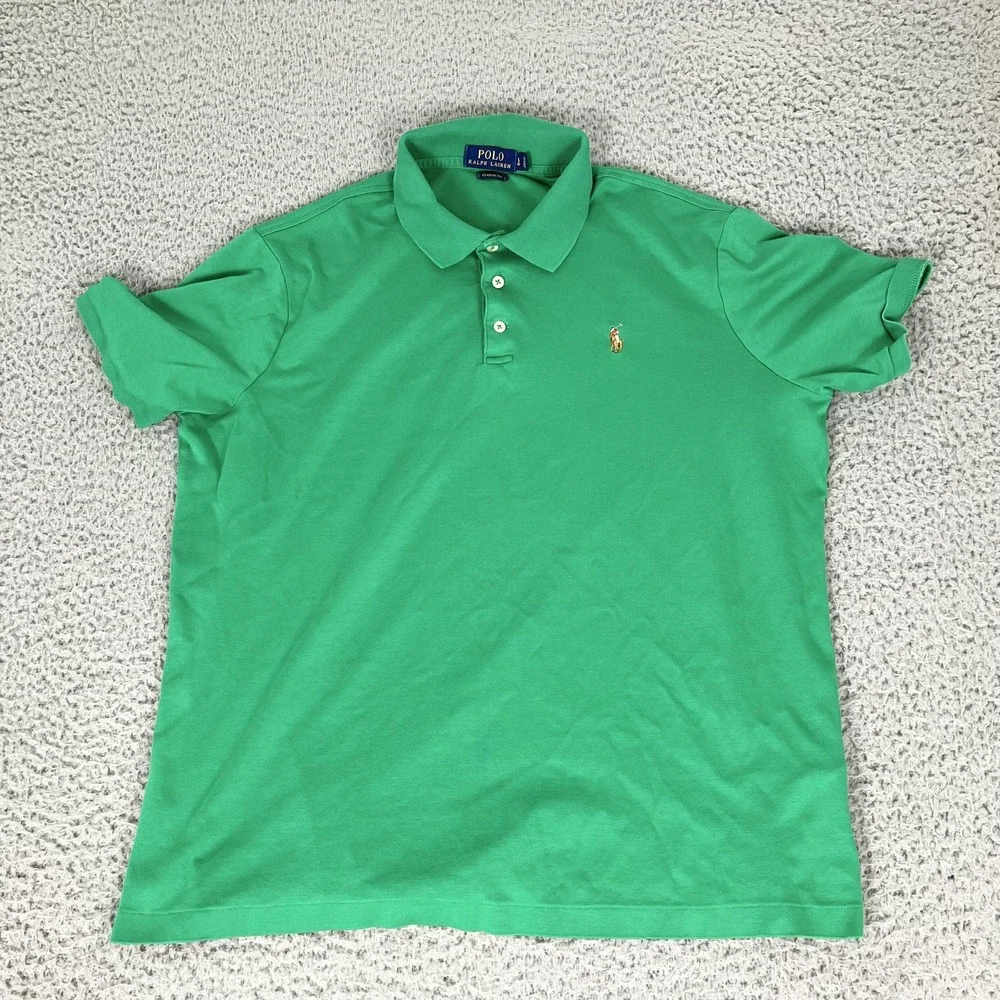 Polo Ralph Lauren Polo Shirt Mens Large Lot Of 2 Green Yellow Classic Fit Cotton
